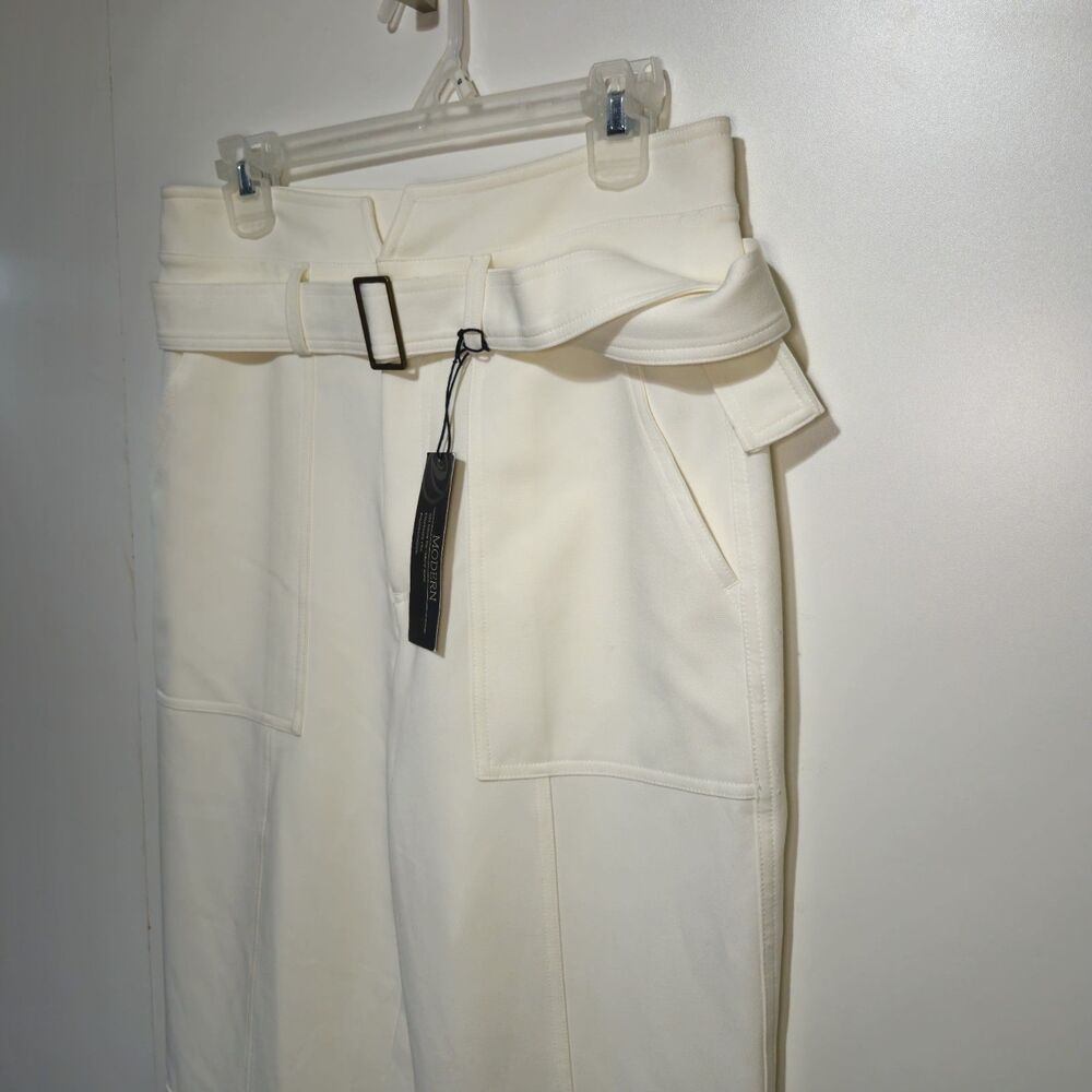 Versona Modern Fit White Pants w/ Matching Belt NWT Size 10 Chic Mid Rise - Picture 2 of 12